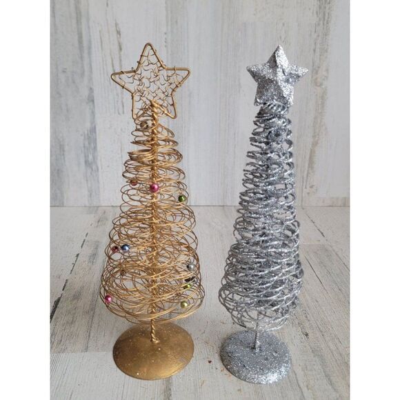 Golden wire sliver glitter tree star home decor Xmas set - Picture 1 of 9